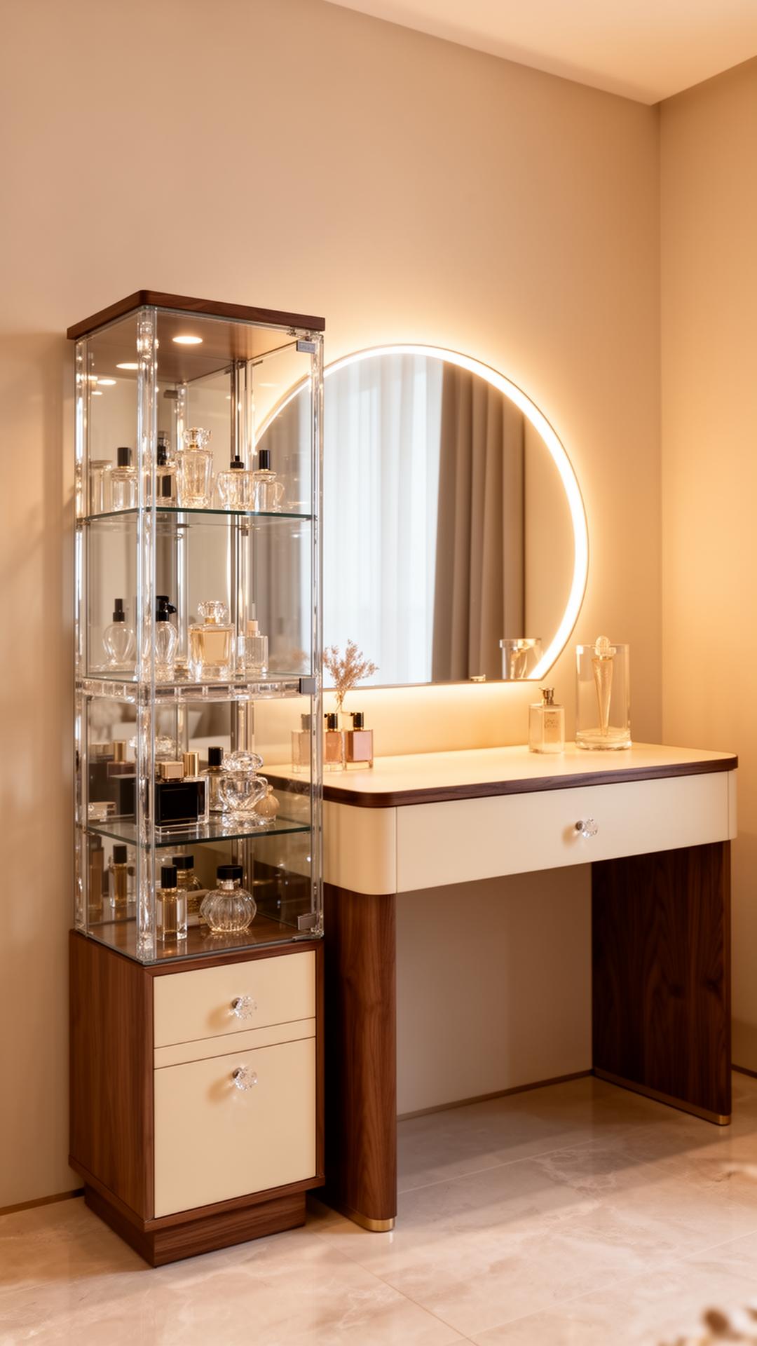 Peinadora con vitrina de cristal y espejo retroiluminado